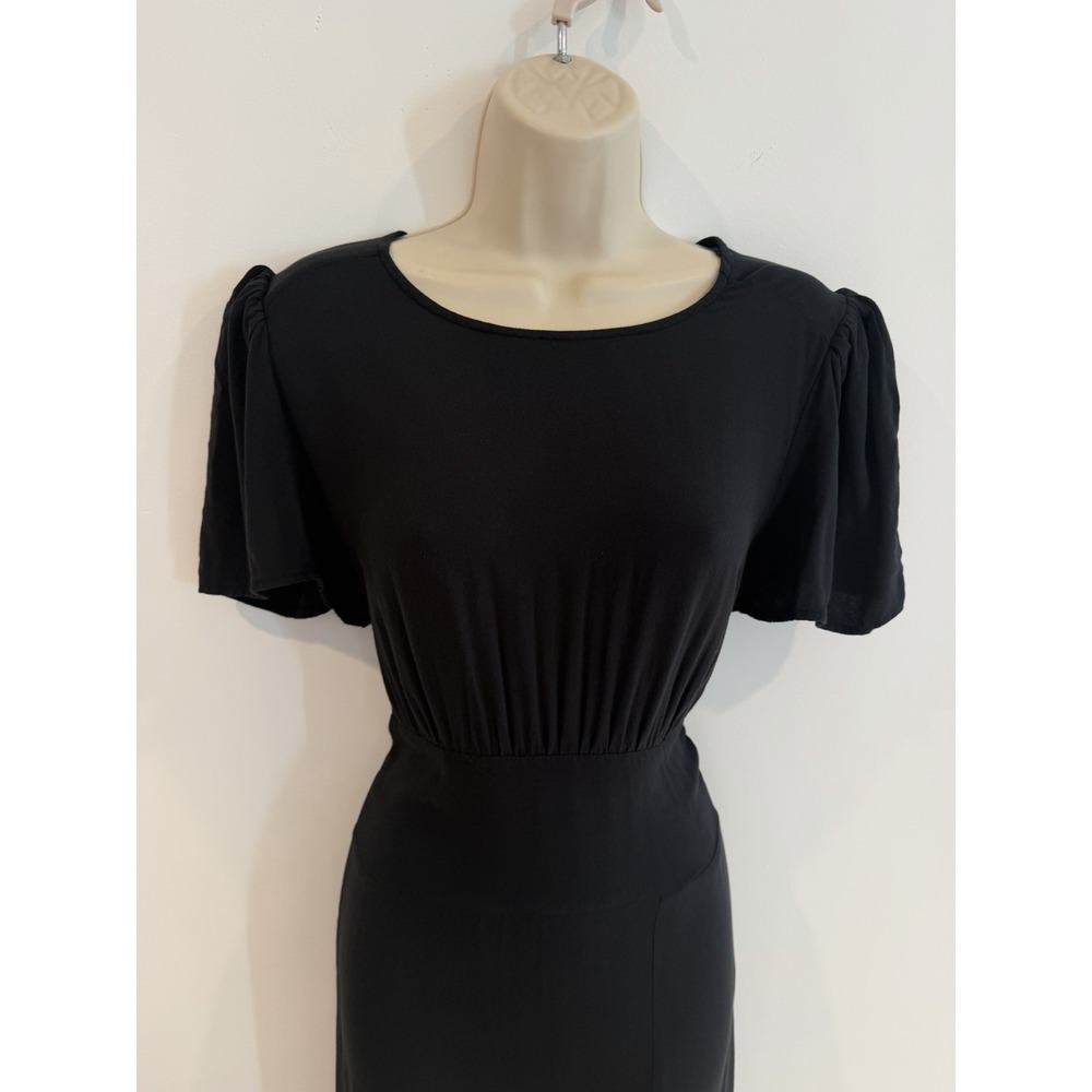 AFRM Jamie Midi Dress Lg Black Empire Waist Puff Sleeve Open Back Classic Retro - Picture 10 of 11